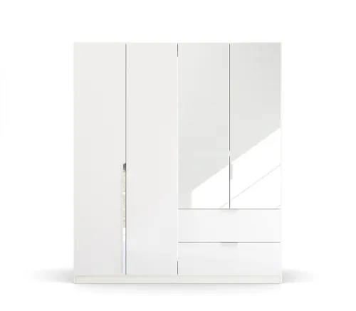 Kleiderschrank Drehtürenschrank Glamour | 4-türig | mit Spiegeltüren & Schubkästen | weiß Hochglanz / alpinweiß | 181x210