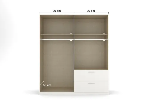 Kleiderschrank Drehtürenschrank Glamour | 4-türig | mit Spiegeltüren & Schubkästen | weiß Hochglanz / alpinweiß | 181x210
