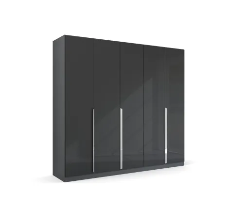 Kleiderschrank Drehtürenschrank Glamour | 5-türig | effektgrau Hochglanz / grau metallic 226x210
