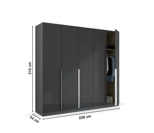Kleiderschrank Drehtürenschrank Glamour | 5-türig | effektgrau Hochglanz / grau metallic 226x210