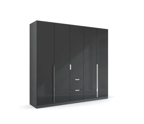 Kleiderschrank Drehtürenschrank Glamour | 5-türig | mit Schubkästen | effektgrau Hochglanz / grau metallic | 226x210