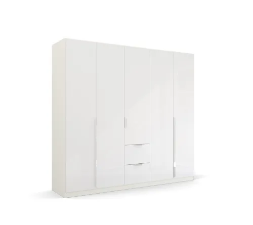 Kleiderschrank Drehtürenschrank Glamour | 5-türig | mit Schubkästen | weiß Hochglanz / alpinweiß | 226x210