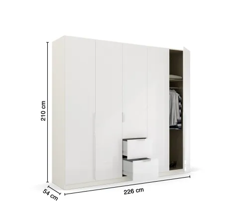 Kleiderschrank Drehtürenschrank Glamour | 5-türig | mit Schubkästen | weiß Hochglanz / alpinweiß | 226x210