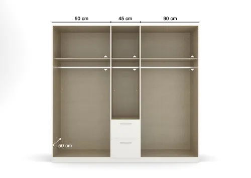 Kleiderschrank Drehtürenschrank Glamour | 5-türig | mit Schubkästen | weiß Hochglanz / alpinweiß | 226x210
