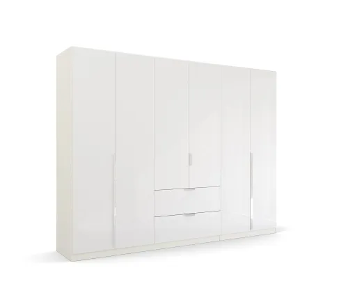 Kleiderschrank Drehtürenschrank Glamour | 6-türig | mit Schubkästen | weiß Hochglanz / alpinweiß | 271x210