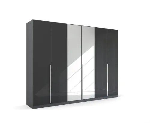 Kleiderschrank Drehtürenschrank Glamour | 6-türig | mit Spiegeltüren | effektgrau Hochglanz / grau metallic | 271x210