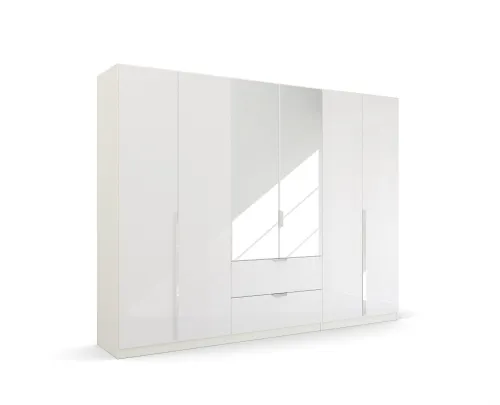 Kleiderschrank Drehtürenschrank Glamour | 6-türig | mit Spiegeltüren & Schubkästen | weiß Hochglanz / alpinweiß | 271x210