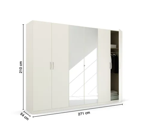 Kleiderschrank Drehtürenschrank Glamour | 6-türig | mit Spiegeltüren | weiß Hochglanz / alpinweiß | 271x210
