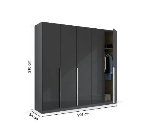 Kleiderschrank Drehtürenschrank Glamour | effektgrau Hochglanz / grau metallic | verschiedene Größen