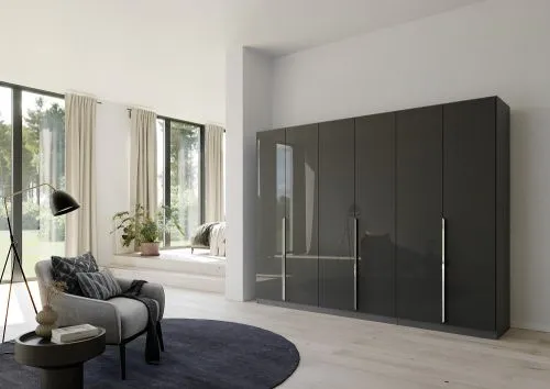 Kleiderschrank Drehtürenschrank Glamour | effektgrau Hochglanz / grau metallic | verschiedene Größen