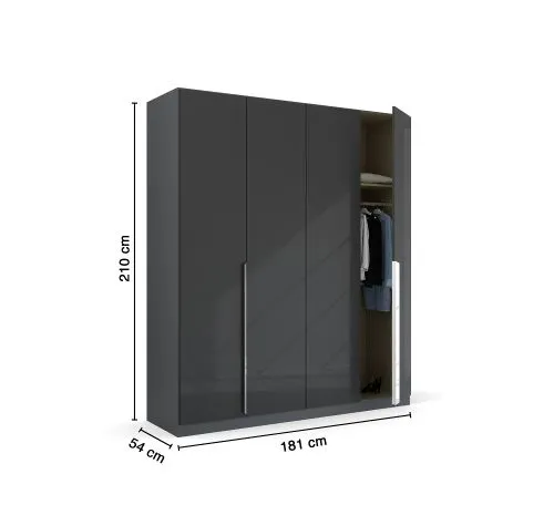 Kleiderschrank Drehtürenschrank Glamour | effektgrau Hochglanz / grau metallic | verschiedene Größen