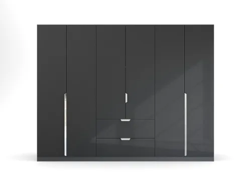 Kleiderschrank Drehtürenschrank Glamour | mit Schubkästen | effektgrau Hochglanz / grau metallic | verschiedene Größen