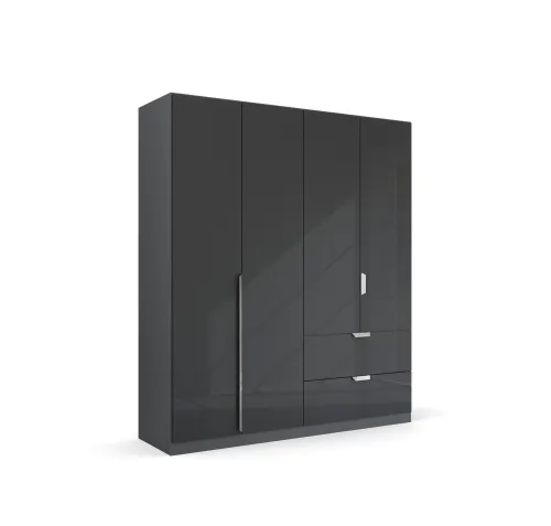 Kleiderschrank Drehtürenschrank Glamour | mit Schubkästen | effektgrau Hochglanz / grau metallic | verschiedene Größen