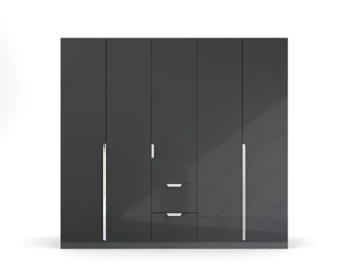 Kleiderschrank Drehtürenschrank Glamour | mit Schubkästen | effektgrau Hochglanz / grau metallic | verschiedene Größen