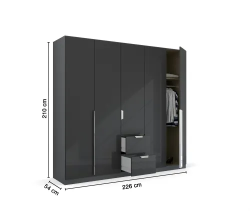 Kleiderschrank Drehtürenschrank Glamour | mit Schubkästen | effektgrau Hochglanz / grau metallic | verschiedene Größen