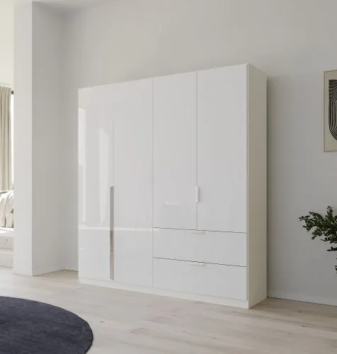 Kleiderschrank Drehtürenschrank Glamour | mit Schubkästen | weiß Hochglanz / alpinweiß | verschiedene Größen