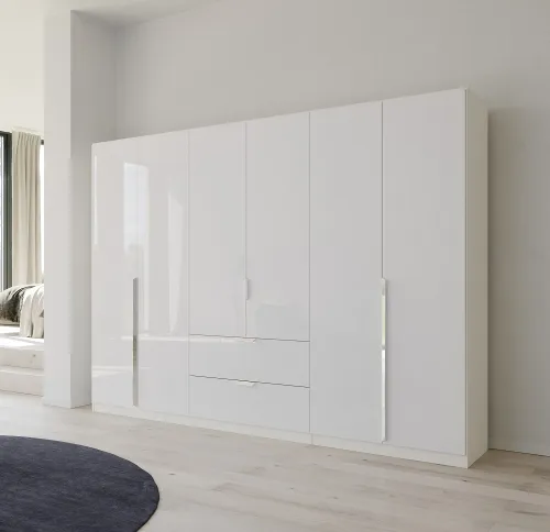 Kleiderschrank Drehtürenschrank Glamour | mit Schubkästen | weiß Hochglanz / alpinweiß | verschiedene Größen