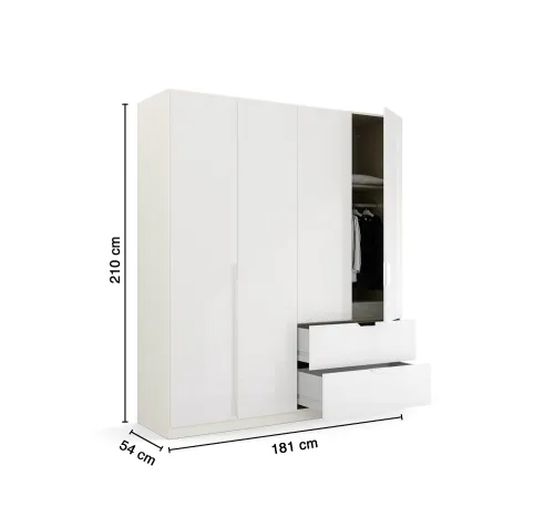 Kleiderschrank Drehtürenschrank Glamour | mit Schubkästen | weiß Hochglanz / alpinweiß | verschiedene Größen