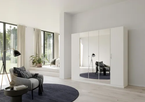 Kleiderschrank Drehtürenschrank Glamour | mit Spiegeltüren | weiß Hochglanz / alpinweiß | verschiedene Größen