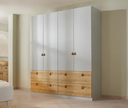 Kleiderschrank Drehtürenschrank Homey | mit Schubkästen | seidengrau / Eiche Artisan | verschiedene Größen