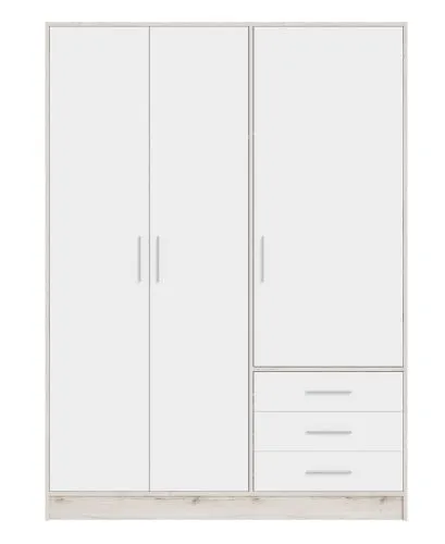 Kleiderschrank Drehtürenschrank Jupp | mit Schubkästen | Sandeiche / weiß | 144,6 x 200 x 60 cm | Sanduhrgriff
