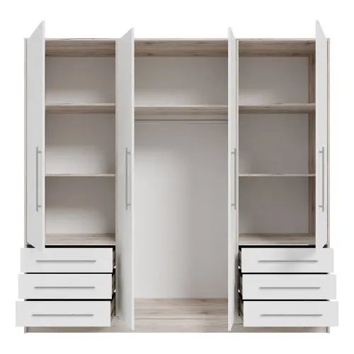 Kleiderschrank Drehtürenschrank Jupp | mit Schubkästen | Sandeiche / weiß | verschiedene Größen