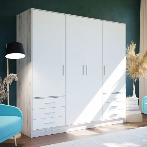 Kleiderschrank Drehtürenschrank Jupp | mit Schubkästen | Sandeiche / weiß | verschiedene Größen