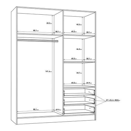 Kleiderschrank Drehtürenschrank Jupp | mit Schubkästen | Sandeiche / weiß | verschiedene Größen