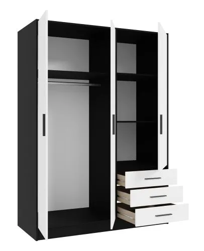 Kleiderschrank Drehtürenschrank Jupp | mit Schubkästen | schwarz / weiß | 144,6 x 200 x 60 cm
