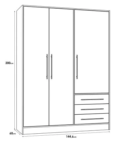 Kleiderschrank Drehtürenschrank Jupp | mit Schubkästen | schwarz / weiß | 144,6 x 200 x 60 cm