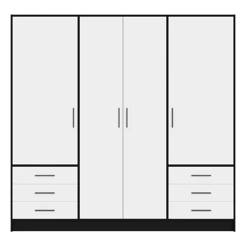 Kleiderschrank Drehtürenschrank Jupp | mit Schubkästen | schwarz / weiß | 206,5 x 200 x 60 cm