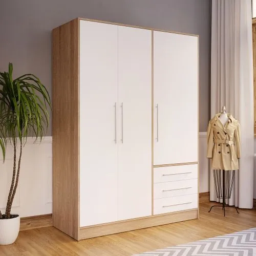 Kleiderschrank Drehtürenschrank Jupp | mit Schubkästen | Sonoma Eiche / weiß | verschiedene Größen