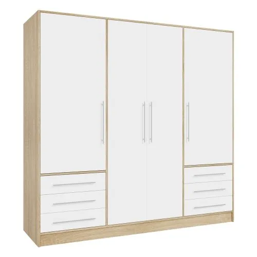 Kleiderschrank Drehtürenschrank Jupp | mit Schubkästen | Sonoma Eiche / weiß | verschiedene Größen