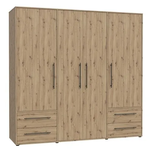Kleiderschrank Drehtürenschrank Mokko | mit Schubkästen | Artisan Eiche | 206 x 200 x 59 cm