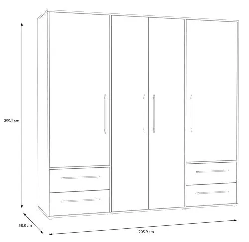 Kleiderschrank Drehtürenschrank Mokko | mit Schubkästen | Artisan Eiche | 206 x 200 x 59 cm