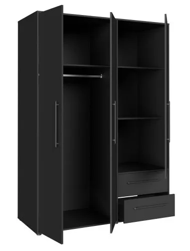 Kleiderschrank Drehtürenschrank Mokko | mit Schubkästen | schwarz | 144,4 x 200 x 59 cm