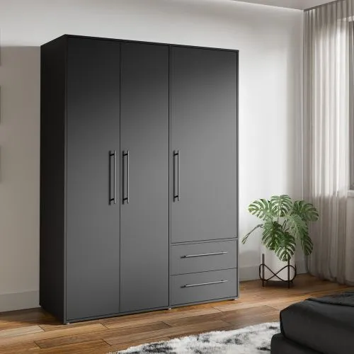 Kleiderschrank Drehtürenschrank Mokko | mit Schubkästen | schwarz | 144,4 x 200 x 59 cm