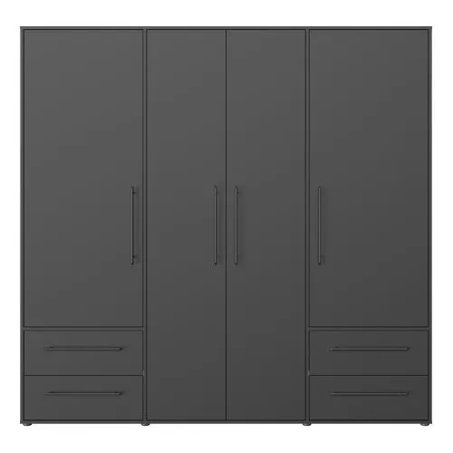 Kleiderschrank Drehtürenschrank Mokko | mit Schubkästen | schwarz | 206 x 200 x 59 cm