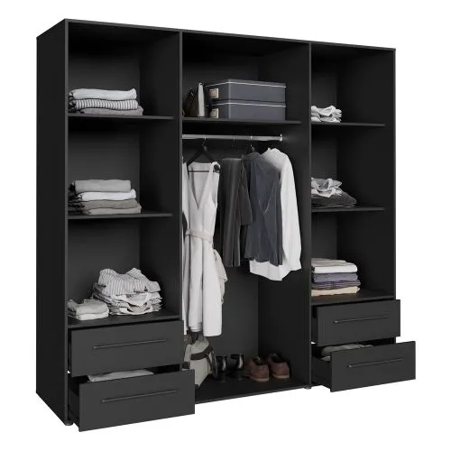 Kleiderschrank Drehtürenschrank Mokko | mit Schubkästen | schwarz | 206 x 200 x 59 cm