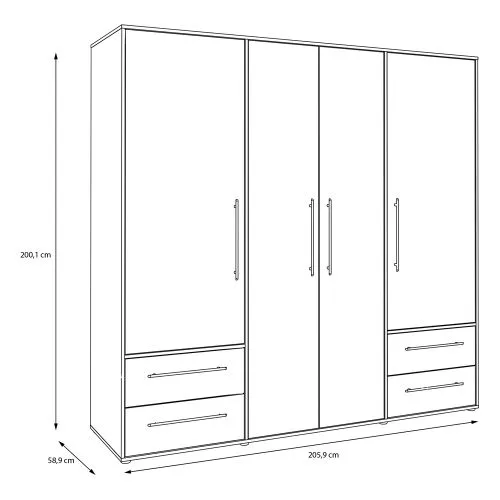 Kleiderschrank Drehtürenschrank Mokko | mit Schubkästen | schwarz / Artisan Eiche | 206 x 200 x 59 cm