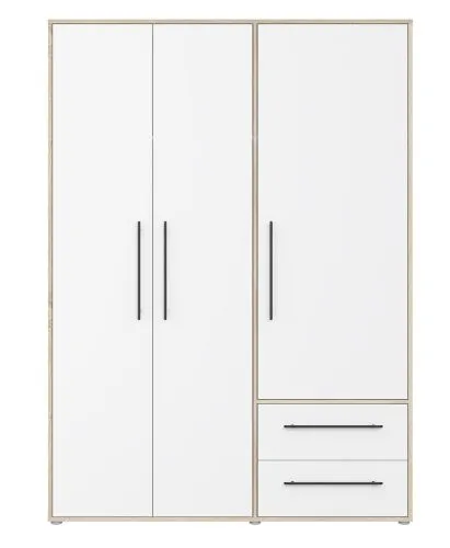Kleiderschrank Drehtürenschrank Mokko | mit Schubkästen | Sonoma Eiche / weiß | 144,4 x 200 x 59 cm