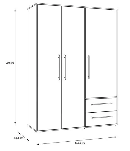 Kleiderschrank Drehtürenschrank Mokko | mit Schubkästen | Sonoma Eiche / weiß | 144,4 x 200 x 59 cm