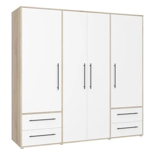 Kleiderschrank Drehtürenschrank Mokko | mit Schubkästen | Sonoma Eiche / weiß | 206 x 200 x 59 cm