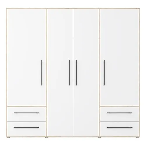 Kleiderschrank Drehtürenschrank Mokko | mit Schubkästen | Sonoma Eiche / weiß | 206 x 200 x 59 cm