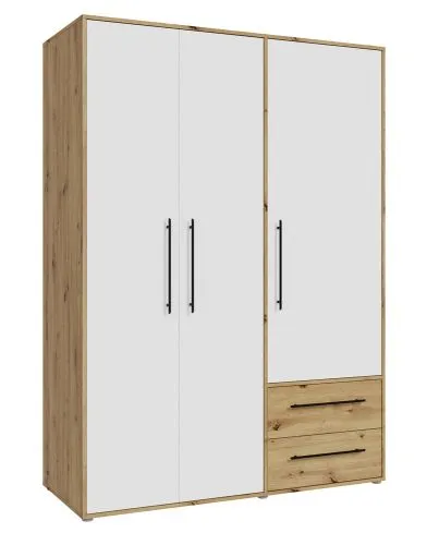 Kleiderschrank Drehtürenschrank Mokko | mit Schubkästen | weiß / Artisan Eiche | 144,4 x 200 x 59 cm