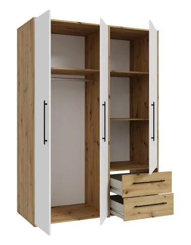Kleiderschrank Drehtürenschrank Mokko | mit Schubkästen | weiß / Artisan Eiche | 144,4 x 200 x 59 cm