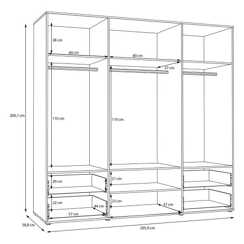 Kleiderschrank Drehtürenschrank Mokko | mit Schubkästen | weiß / Artisan Eiche | 206 x 200 x 59 cm