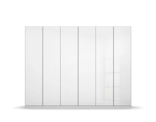 Kleiderschrank Drehtürenschrank Monostar | 6-türig | mit Glastüren | Alpinweiß | 271x210 | mit Schubkasteneinsatz & Wäscheeinteilung