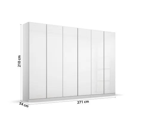 Kleiderschrank Drehtürenschrank Monostar | 6-türig | mit Glastüren | Alpinweiß | 271x210 | mit Schubkasteneinsatz & Wäscheeinteilung