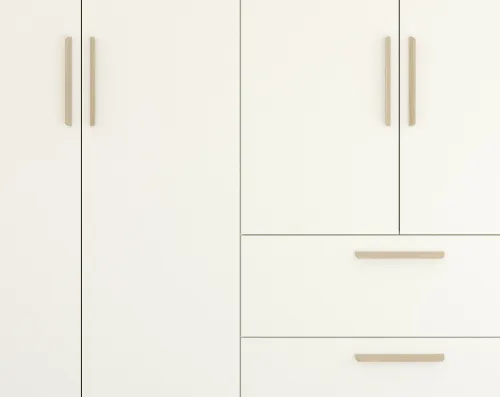 Kleiderschrank Drehtürenschrank Quadra-Spin | 4-türig | mit Schubkästen | alpinweiß | 181x210 | Griff Skandi